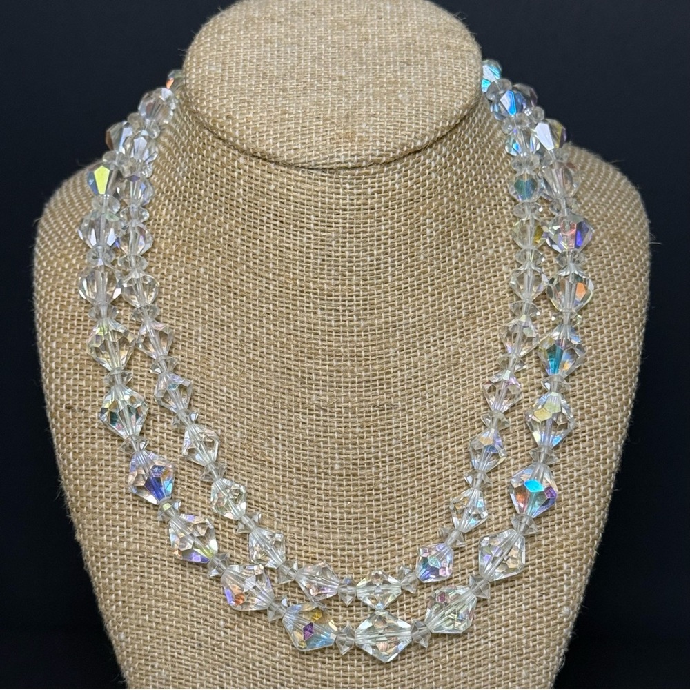 VTG Lisner Aurora Borealis AB Crystal Double Strand Faceted Bead Necklace